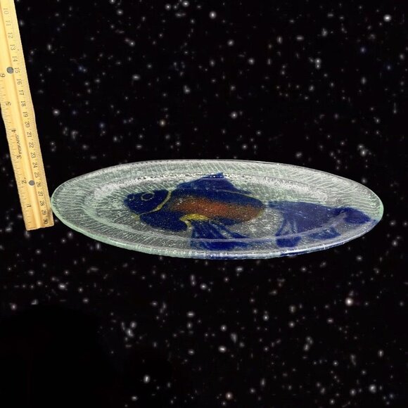 Large Fused Studio Art Glass Fish Tray Dish Hand Made Clear Glass 13.5”Long 8”W - Picture 8 of 15